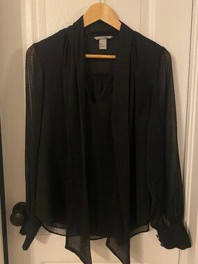 Sheer Pussybow Tie Blouse with Polka Dots